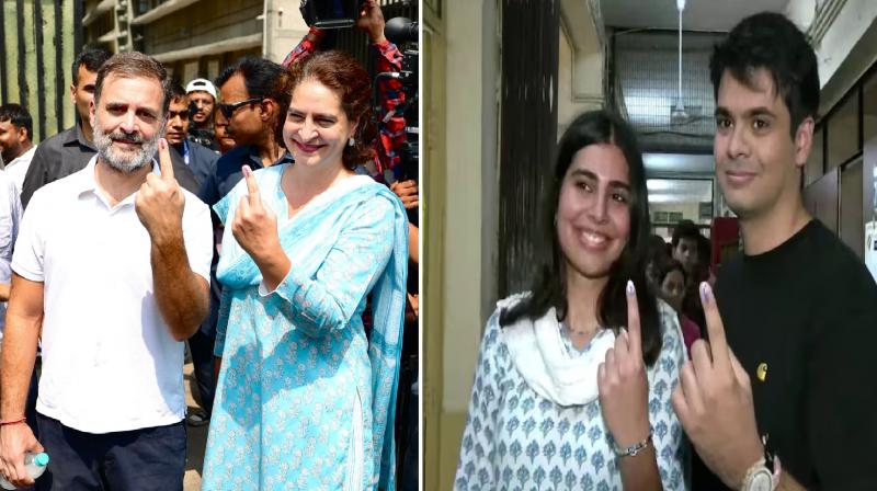 Priyanka Gandhi along with her son and daughter came to vote news in hindi