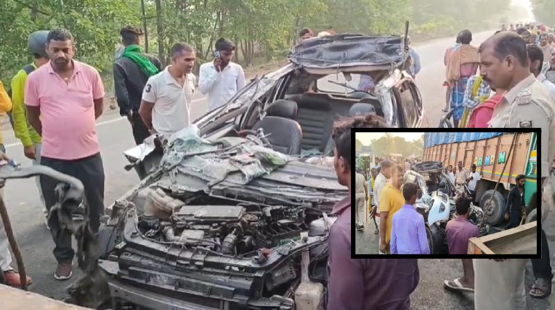 truck and car Road Accident, 3 friends died in bihar news in hindi