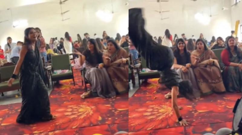girl seen doing back flip in saree video went viral on internet know full news details in hindi