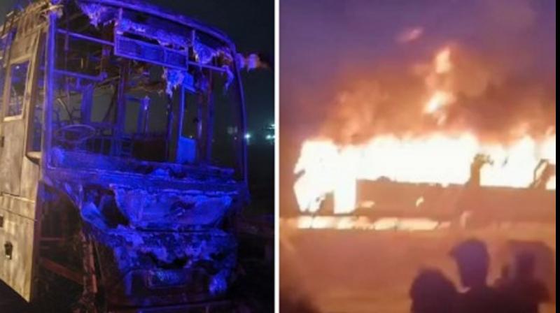 Haryana Nuh Bus Fire News in Hindi Eight people died, more than 20 injured