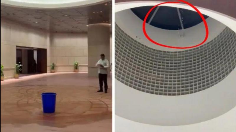  Rainwater leakage in new Parliament building News in Hindi