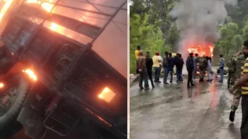 Army truck caught fire on Poonch-Jammu National Highway