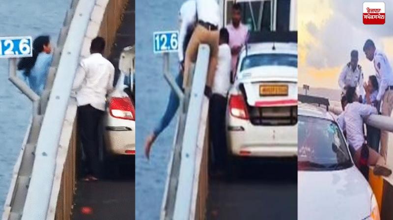 Woman jumped from bridge, police bravely saved her life news in hindi