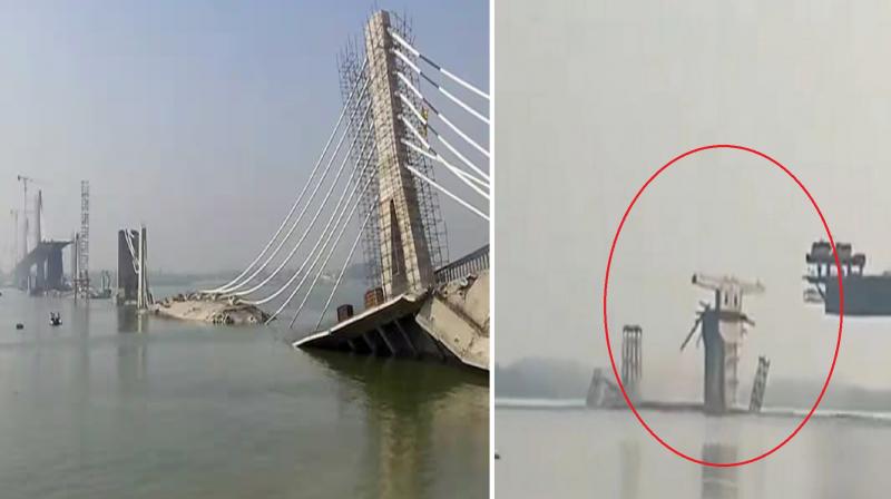 A part of the under construction Sultanganj-Aguwani Ghat bridge again fell in Bihar news