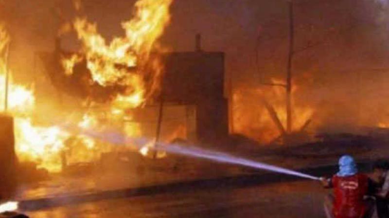 Fire in plastic granule factory in Bawana