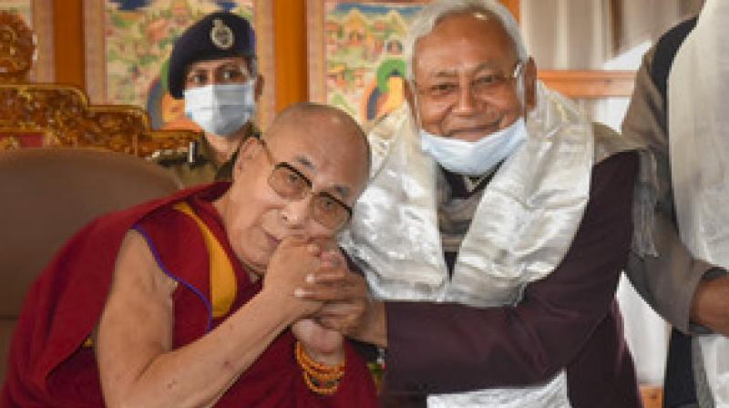 Nitish met Dalai Lama, worshiped at Mahabodhi temple