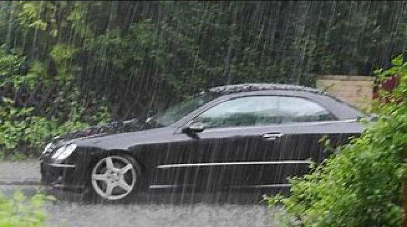 Except for other cars, it is raining on only one car, see this mysterious rain 