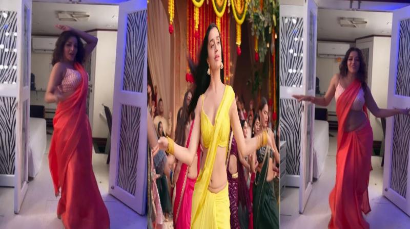 Monalisa competes with Shraddha Kapoor in red saree, dances on Thumka song