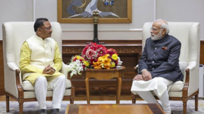 Chhattisgarh Chief Minister Vishnu Dev Sai met Prime Minister Modi News In Hindi (photo-pti)