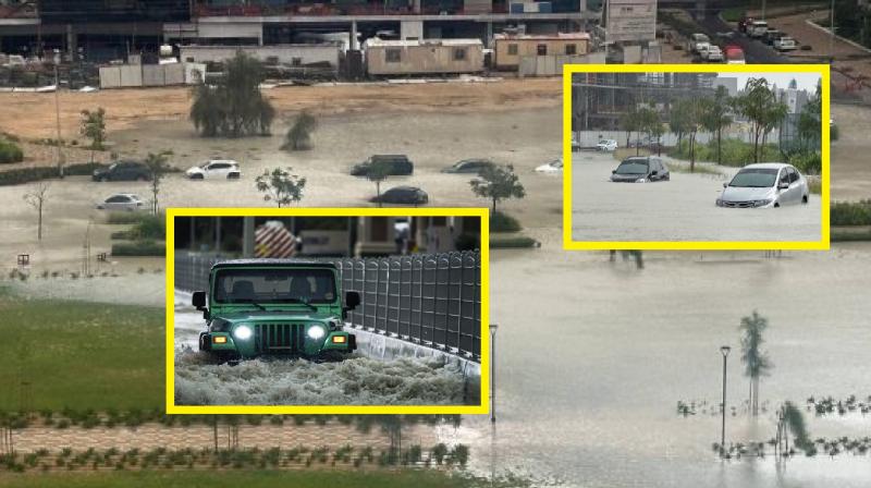 Flood in Dubai Water filled at airport and roads news in hindi