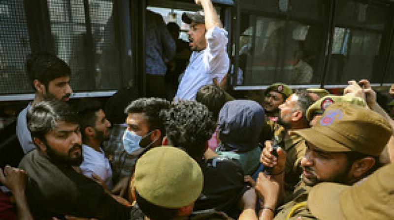Jammu: Candidates protesting in front of recruitment board detained