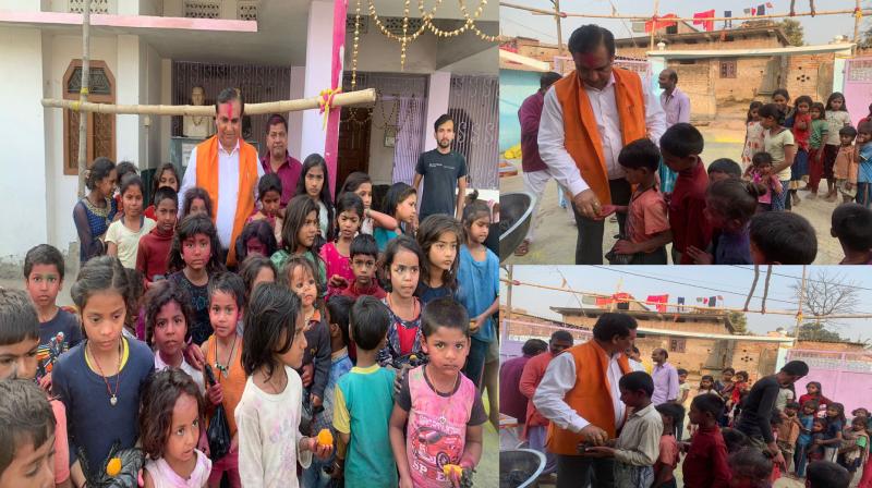  A. P. Pathak distributed grains and sweets among children