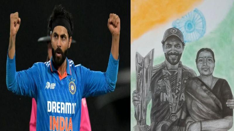 ravindra jadeja shares sketch with mother news in hindi